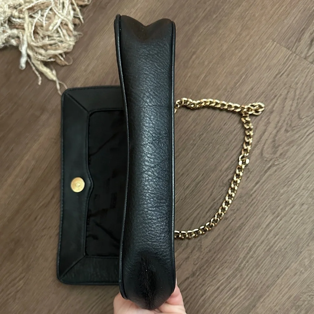 Michael Kors Black Leather Shoulder Bag with Gold Chain
